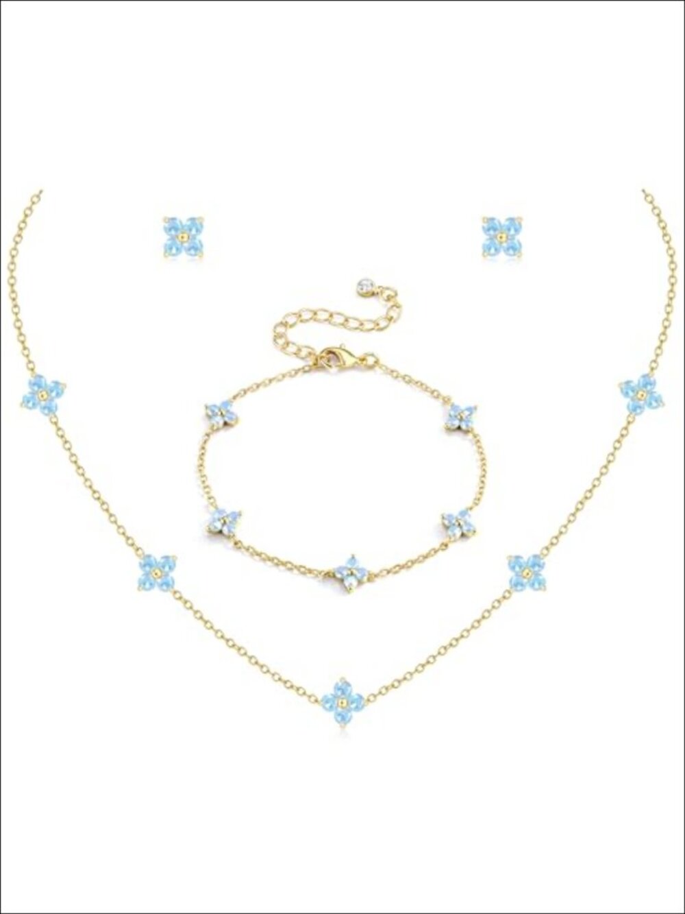 Dainty Gold Plated Stainless Steel Jewelry Set Necklace Bracelet Earrings